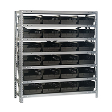 Shelving Unit, 12"D x 36"L x 39"H, Heavy-Duty, 7 Shelf - Black with 24 Bins 1239-107BK