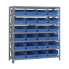 Shelving Unit, 12"D x 36"L x 39"H, Heavy-Duty, 7 Shelf - Blue with 24 Bins 1239-107BL