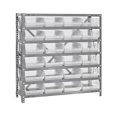 Shelving Unit, 12"D x 36"L x 39"H, Heavy-Duty, 7 Shelf - Clear with 24 Bins 1239-107CL