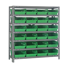 Shelving Unit, 12"D x 36"L x 39"H, Heavy-Duty, 7 Shelf - Green with 24 Bins 1239-107GN