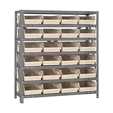 Shelving Unit, 12"D x 36"L x 39"H, Heavy-Duty, 7 Shelf - Ivory with 24 Bins 1239-107IV