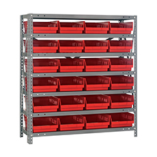 Shelving Unit, 12"D x 36"L x 39"H, Heavy-Duty, 7 Shelf - Red with 24 Bins 1239-107RD