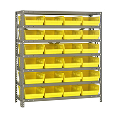 Shelving Unit, 12"D x 36"L x 39"H, Heavy-Duty, 7 Shelf - Yellow with 24 Bins 1239-107YL