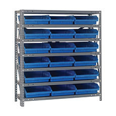 Shelving Unit, 12"D x 36"L x 39"H, Heavy-Duty, 7 Shelf - Blue with 18 Bins 1239-109BL