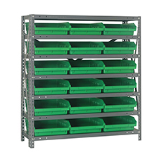 Shelving Unit, 12"D x 36"L x 39"H, Heavy-Duty, 7 Shelf - Green with 18 Bins 1239-109GN