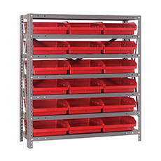 Shelving Unit, 12"D x 36"L x 39"H, Heavy-Duty, 7 Shelf - Red with 18 Bins 1239-109RD