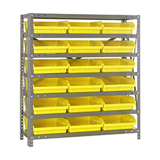 Shelving Unit, 12"D x 36"L x 39"H, Heavy-Duty, 7 Shelf - Yellow with 18 Bins 1239-109YL