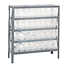 Shelving Unit, 12"D x 36"L x 39"H, Heavy-Duty, 5 Shelf - Clear with 32 Bins 1239-201CL