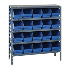 Shelving Unit, 12"D x 36"L x 39"H, Heavy-Duty, 5 Shelf - Blue with 20 Bins 1239-202BL