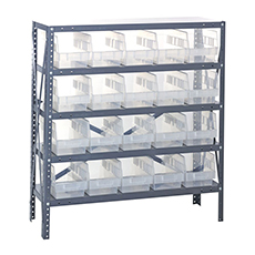 Shelving Unit, 12"D x 36"L x 39"H, Heavy-Duty, 5 Shelf - Clear with 20 Bins 1239-202CL