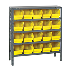 Shelving Unit, 12"D x 36"L x 39"H, Heavy-Duty, 5 Shelf - Yellow with 20 Bins 1239-202YL