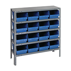 Shelving Unit, 12"D x 36"L x 39"H, Heavy-Duty, 5 Shelf - Blue with 16 Bins 1239-207BL
