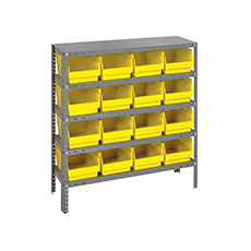 Shelving Unit, 12"D x 36"L x 39"H, Heavy-Duty, 5 Shelf - Yellow with 16 Bins 1239-207YL