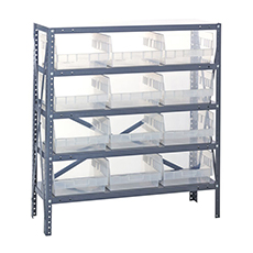 Shelving Unit, 12"D x 36"L x 39"H, Heavy-Duty, 5 Shelf - Clear with 12 Bins 1239-209CL