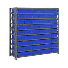 Shelving Unit, 12"D x 36"L x 39"H, Heavy-Duty, 7 Shelf - Blue with 54 Bins 1239-401BL