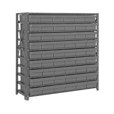 Shelving Unit, 12"D x 36"L x 39"H, Heavy-Duty, 7 Shelf - Gray with 54 Bins 1239-401GY