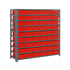 Shelving Unit, 12"D x 36"L x 39"H, Heavy-Duty, 7 Shelf - Red with 54 Bins 1239-401RD