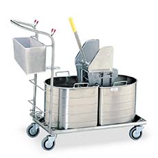 Stainless Steel 1C Half-Oval Double Tank/Wringer Mopping Unit 1C-215-H