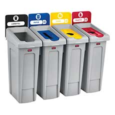 Recycling Station 4-Stream Landfill/Paper/Cans, 23 Gal. - Black/Blue/Red/Yellow RCP2007919