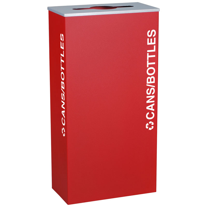 Cans & Bottles Recycling Receptacle Bin Container - 17 Gal - Red