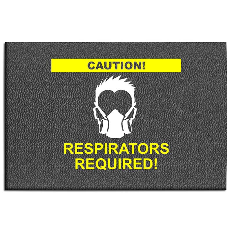 2 x 3 ft. Safety Mat with Image: Caution! Respirators Required! - Grey ET-MT8411