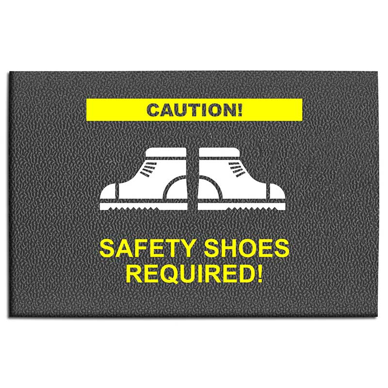 2 x 3 ft. Safety Mat with Image: Caution! Safety Shoes Required! - Grey ET-MT8414