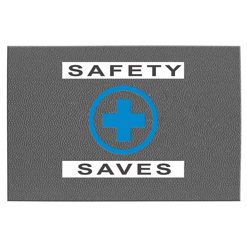 2 x 3 ft. Safety Mat with Impressed Image: Safety Saves - Grey ET-MT8496