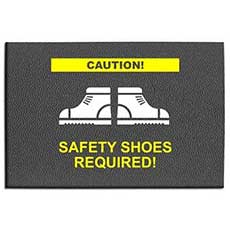 2 x 3 ft. Safety Mat with Image: Caution! Safety Shoes Required! - Grey ET-MT8414
