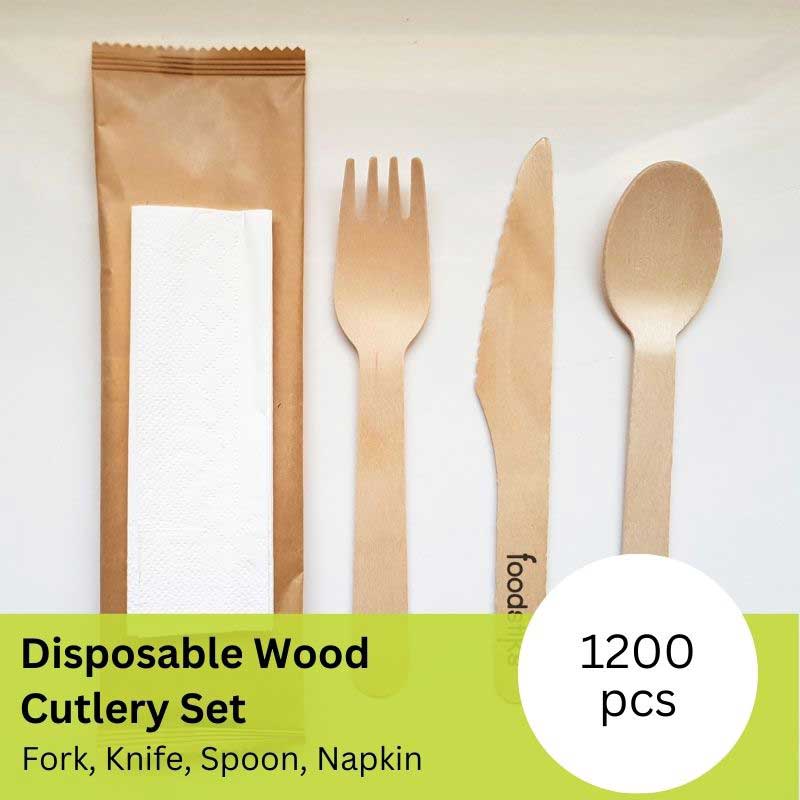 (6) Foodstiks Compostable Cutlery 4 Piece Set Standard 1,200 Pieces - Natural WDC-BI4PC160-CS