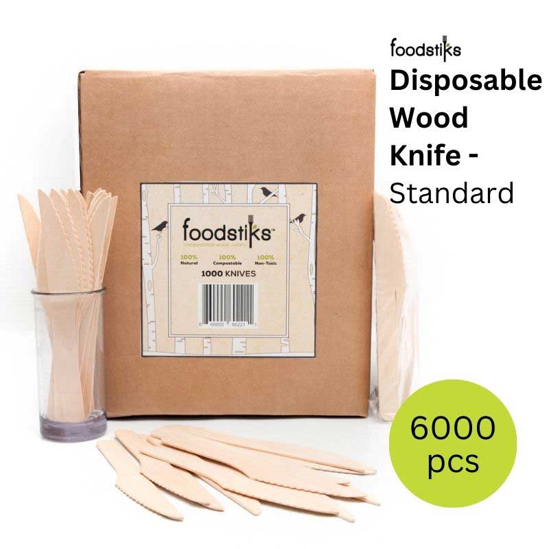 (6) Foodstiks Compostable Wood Knife Standard 6,000 Pieces - Natural WDC-BIKN160-CS