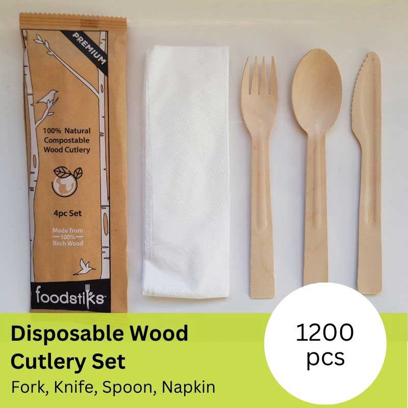 (6) Foodstiks Compostable Cutlery 4 Piece Set Premium 1,200 Pieces - Natural WDC-PBI4PC165-CS