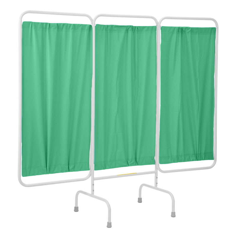 R&B Wire Stationary Three Panel Patient Privacy Screen - Green Vinyl Panels