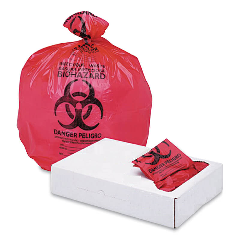 16 Gallon Red Linear Low Density Health Care Trash Can Liners, 1.3 Mil - 250 Bags