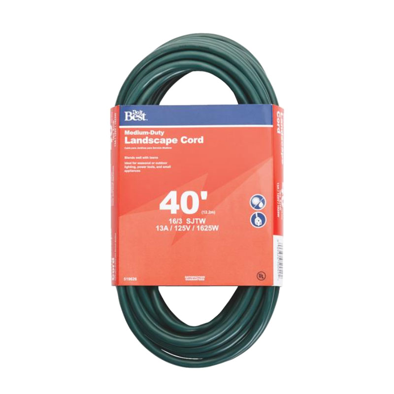 Medium-Duty Landscape Extension Power Cord - 16/3 - Green - 40' Long