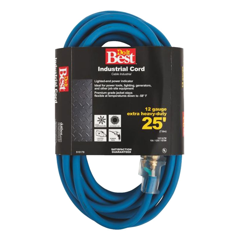 Cold Temperature Extension Power Cord 12/3 Blue 25' Long Heavy