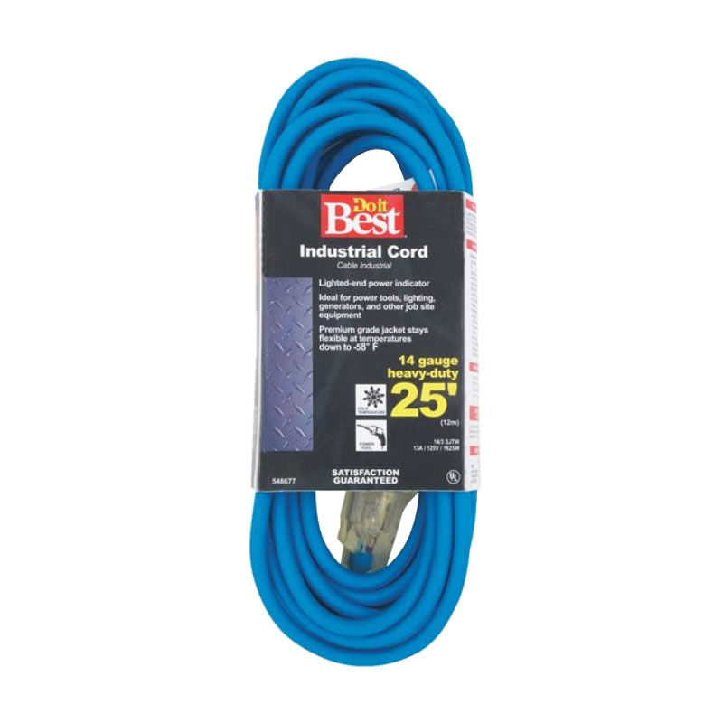 Cold Temperature Extension Power Cord - 14/3 - Blue - 25' Long