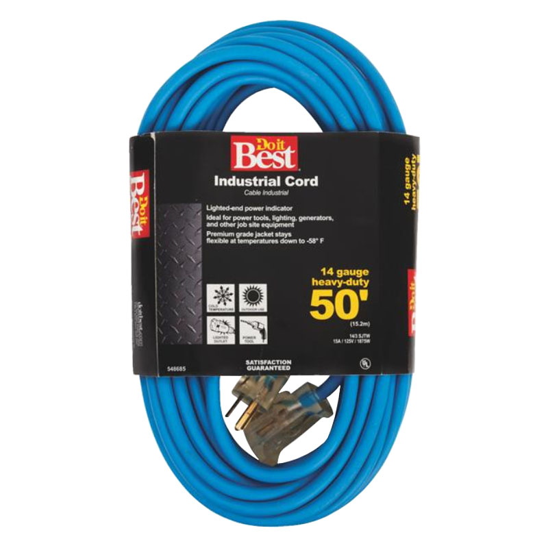 Cold Temperature Extension Power Cord 14/3 Blue 50' Long Heavy