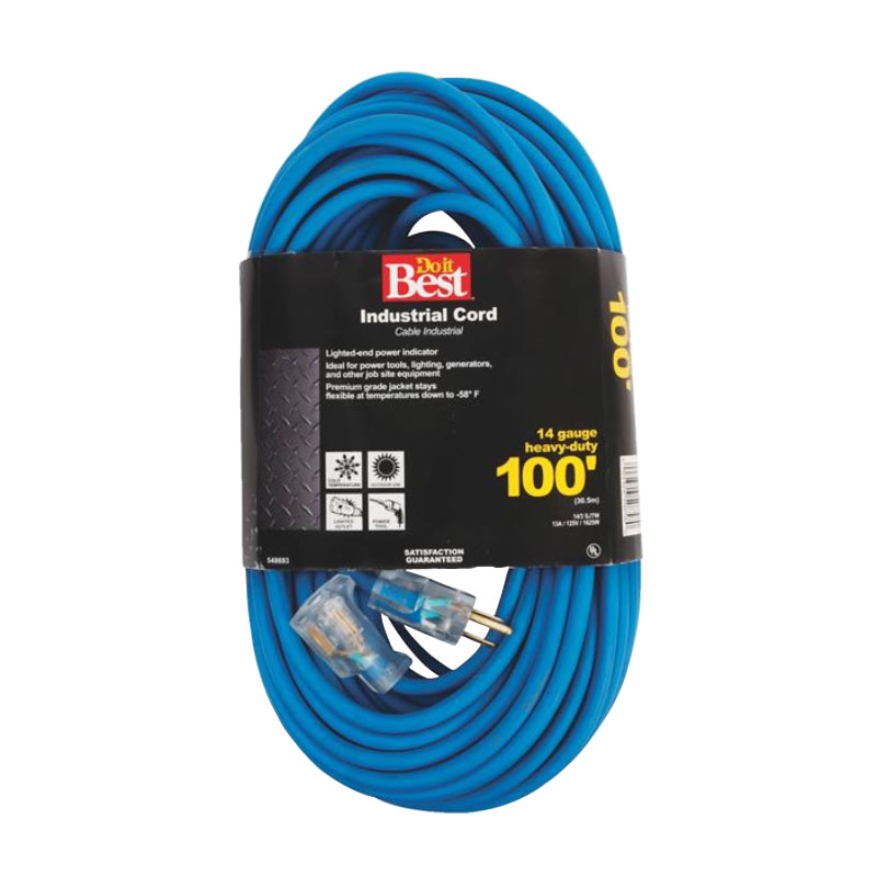 Cold Temperature Extension Power Cord 14/3 Blue 100' Long Heavy