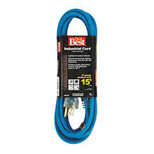 Cold Temperature Extension Power Cord - 16/3 - Blue - 15' Long