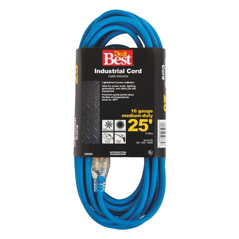 Cold Temperature Extension Power Cord 16/3 Blue 25' Long Heavy