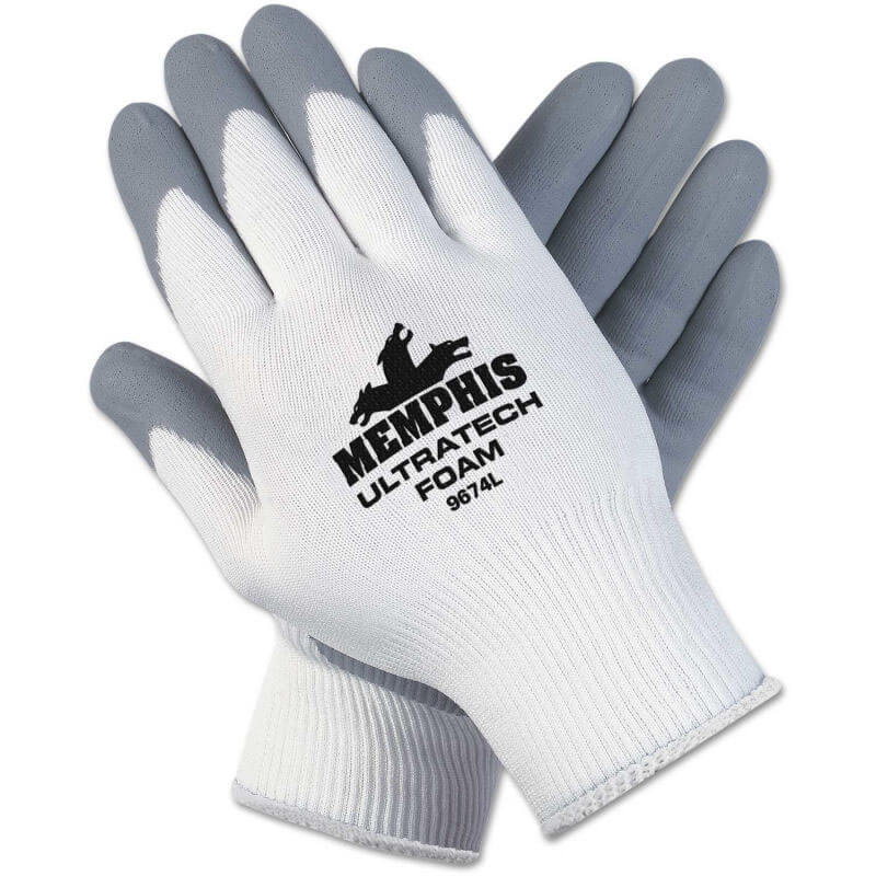Ultra Tech Foam Seamless Nylon Knit Gloves, Large, White/Gray MCR9674L                                          