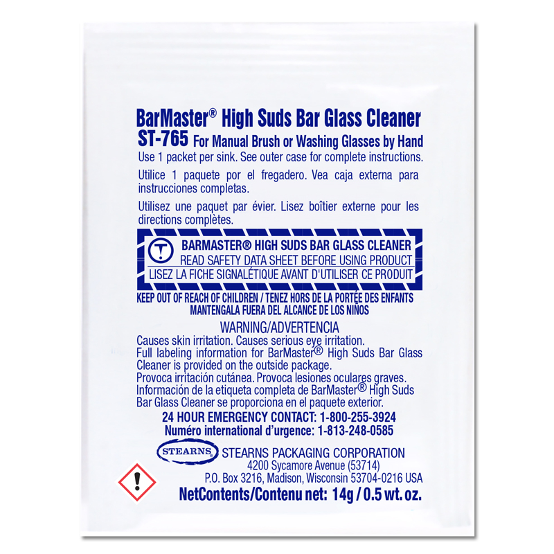 Stearns Bar Master High Suds Glass Cleaner - (100) .5 wt. oz. Packets