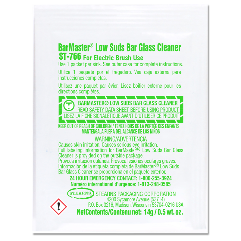 Stearns Bar Master Low Suds Glass Cleaner - (100) .5 wt. oz. Packets