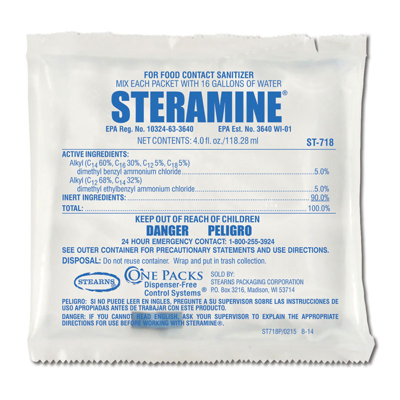 One Packs ST-718 Steramine Sanitizer Disinfectant & Deodorizer - (36) 4 fl. oz. Packets