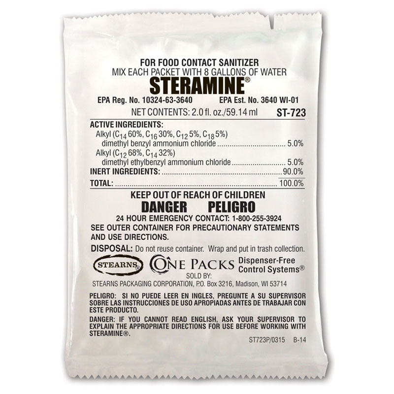 Stearns One Packs™ ST-723 Steramine Sanitizer Disinfectant & Deodorizer - (72) 2 fl. oz. Packets