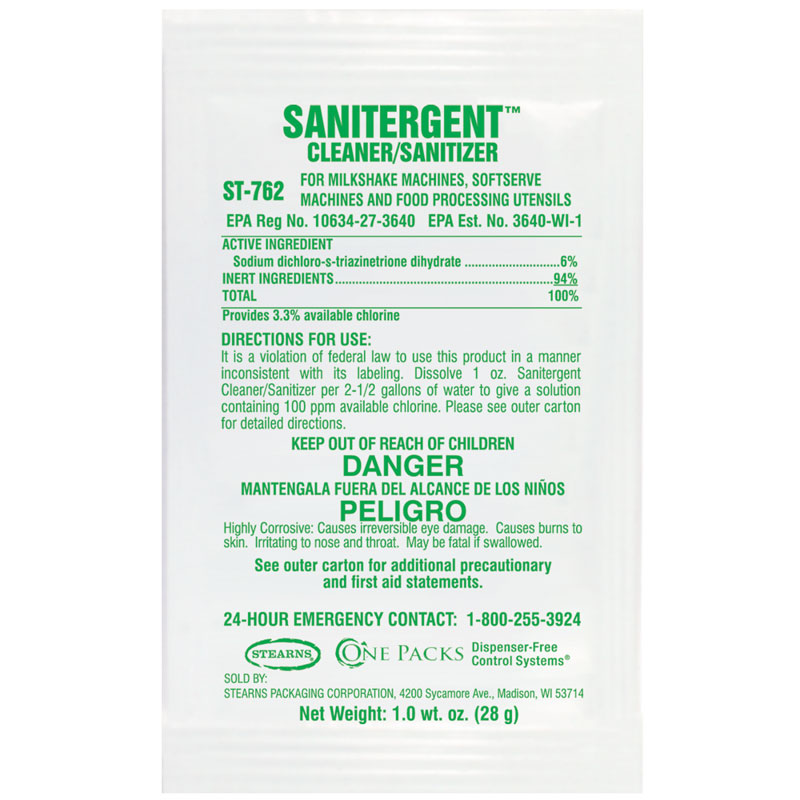 ST-762 Sanitergent Cleaner & Sanitizer - (50) 1 wt. oz. Packets