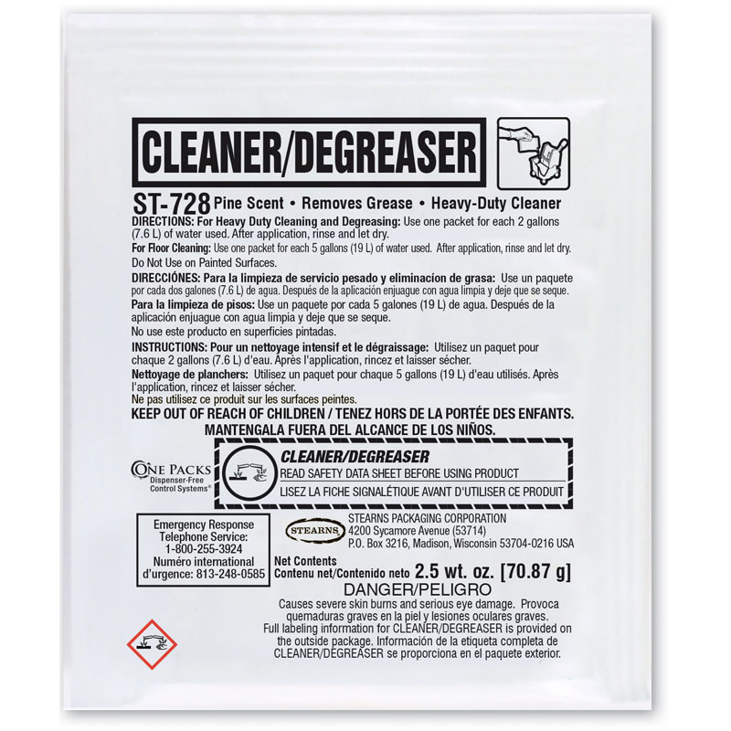 Stearns One Packs Cleaner Degreaser - (72) 2.5 wt. oz. Packets