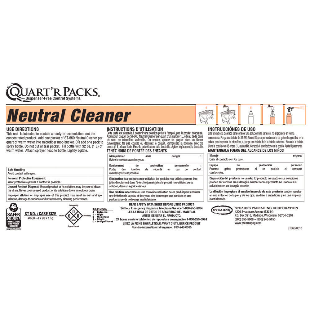 Quart'r Packs Neutral Cleaner Label