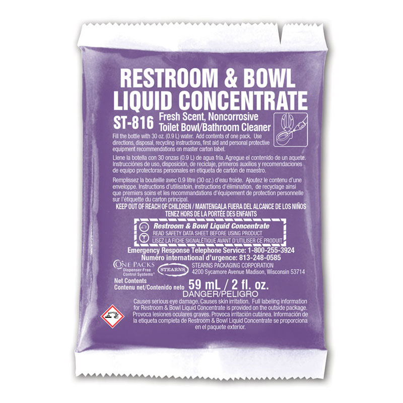 Stearns One Packs Restroom & Bowl Cleaner Liquid Concentrate - (72) 2 fl. oz. Packets