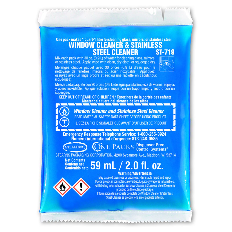 Stearns One Packs Glass Window & Stainless Steel Cleaner - (48) 2 fl. oz. Packets